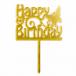Cake Topper  Happy Birthday  Gold with Butterfly