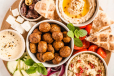 Gathering Box  and Falafel + Hummus + Egg + Fries + Veggies and