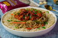 NOODLES WITH CHICKEN  MANJURIAN and PLUM CAKE