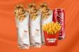 3 Chicken Shawarma with french fries and cold drink can