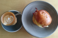 café latte with egg cheese burger
