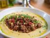 Hummus With Meat And Pine Nuts