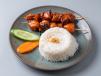 Garlic Chicken Barbecue-Serves With Rice And Ice Tea
