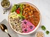 Beetroot Hummus With Roasted Chicken Buddha Bowl