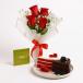 Bunch of 5 Red Roses with Red Velvet and Truffle Slice Combo