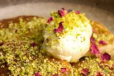 Pan Cake With Pistachio, Fruits And Ice Cream