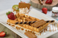 Waffle With Lotus, Fruits And Ice Cream