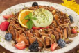 Waffle With Pistachio, Fruits And Ice Cream