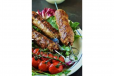 Mutton Seekh Kabab 2 Sticks With French Fries , Souce And Salad