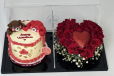 BENTO CAKE WITH FLOWER ARRANGMENT IN ACRYLIC BOX