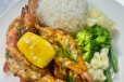 Grilled Shrimp with rice and drinks