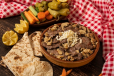 Meat Steak With Cheese And Mushrooms