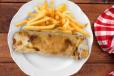 Tunisian Pizza Sandwich Chicken Pané With French Fries