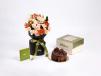 Peach Rose and Lisianthus Flowers With Fudge Cake