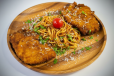 Chicken escalope with pasta