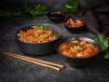 Chilli Basil Noodles With Chicken In Schezwan Sauce