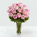 24 Pink Roses In Glass Vase