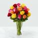 24 Mixed Colour Roses In Glass Vase