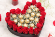 Heart Of Red Roses And Ferrero Rocher Chocolates