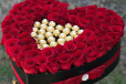 Red Roses And Ferrero Rocher Chocolates In Heart Shaped Box