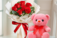 8 Red Roses and Pink Teddy (24 cm)