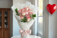 8 Pink Roses and 2 Helium Heart Balloons