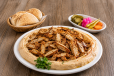 Chicken shawarma plate with hummus