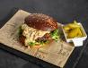 Truf-Burger topped with Truffle Creamy Mushroom Sauce on a Keto Brioche Bun - Contains Gluten