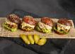 4 Sliders-Truf-Burger topped with Truffle Creamy Mushroom Sauce on a mini Keto Brioche Bun - Contains Gluten
