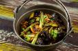 Three Mushrooms, Asparagus with Fresh Red Chili Thai Style [Thailand]