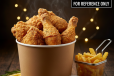 Golden Fried Chicken Bucket With Gravy and Frkies