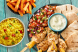 Chicken and Pineapple Skewers, Pita and Fresh Salsa + 2 regular side