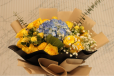 yellow blue and white bouquet