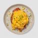 Scrambled Eggs on Hashbrowns with Turkey Bacon