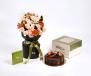 Peach Roses and Lisianthus Flowers with Cake