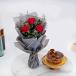 Chocolate Cake with Bunch of 3 Red Roses