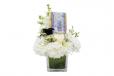 Glass Vase with White Flowers and Money Box Gift Hamper