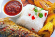 Plain Rice Stew W. Grilled Fish And Plantain