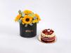 Bright Sunflowers With Red Velvet Cake