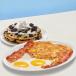 Pancake combo (pick a pancake + 2 eggs your way + 2 bacon/sausages + hashbrowns or tater tots)
